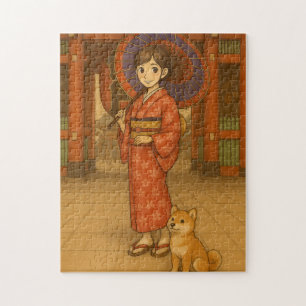 Kimono Girl and Shiba dog in Asakusa Jigsaw Puzzle