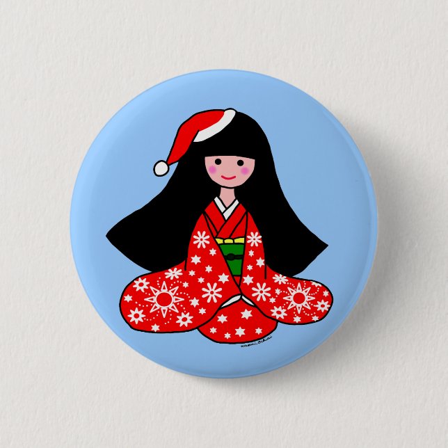 Kimono Girl Christmas Cartoon Illustration 6 Cm Round Badge (Front)