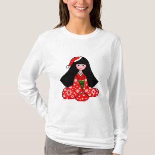 Kimono Girl Christmas Cartoon Illustration T-Shirt