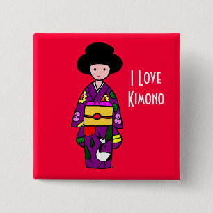 Kimono Girl Purple Cartoon 15 Cm Square Badge