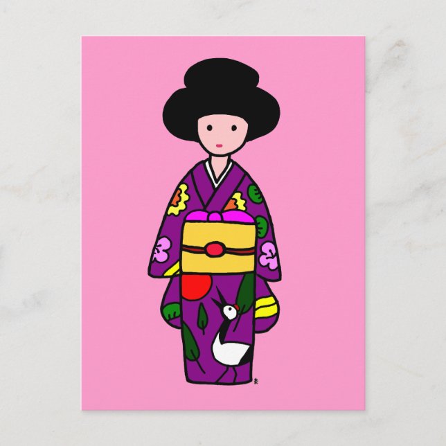 Kimono Girl Purple Cartoon Postcard (Front)