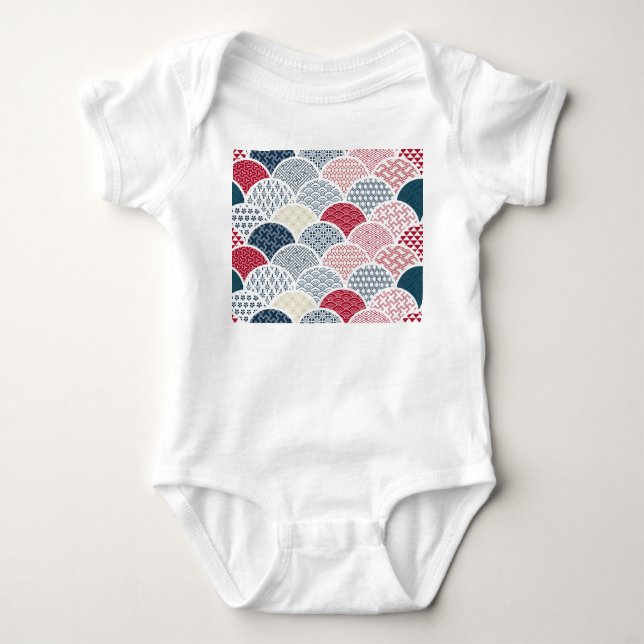 Kimono Line Art: Traditional Geometric Pattern Baby Bodysuit (Front)