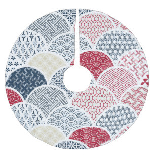 Kimono Line Art: Traditional Geometric Pattern Brushed Polyester Tree Skirt