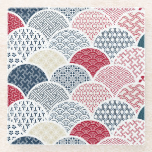 Kimono Line Art: Traditional Geometric Pattern Glass Coaster