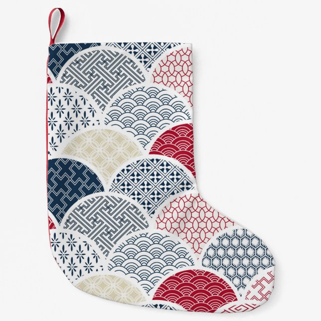 Kimono Line Art: Traditional Geometric Pattern Small Christmas Stocking (Front)