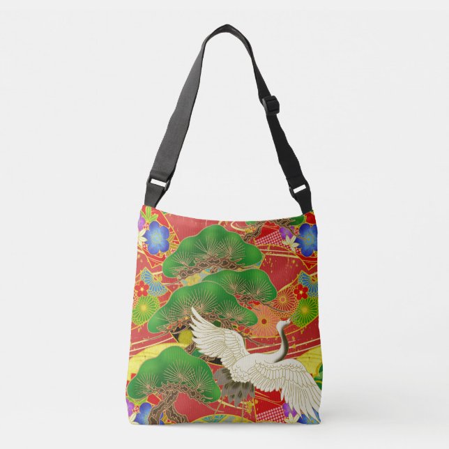Kimono pattern inspired japanese fabric crossbody bag (Front)