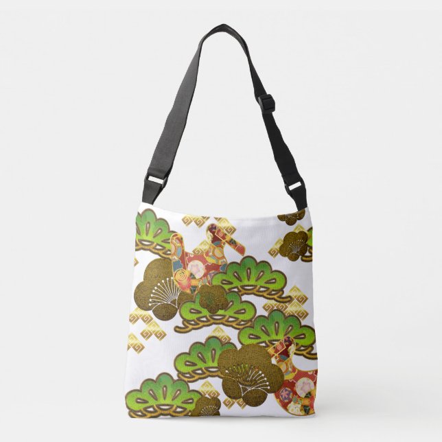 Kimono pattern inspired japanese fabric crossbody bag (Front)