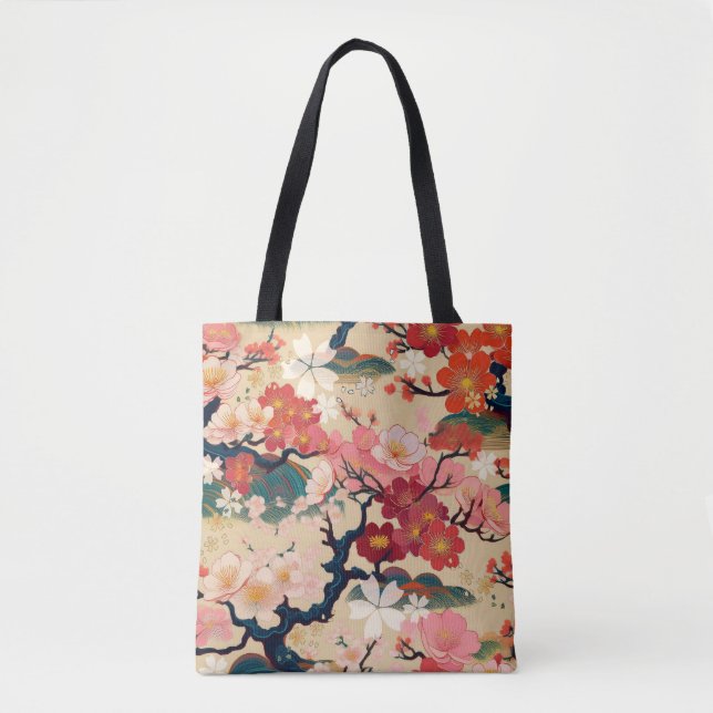 Kimono pattern inspired japanese fabric tote bag (Front)