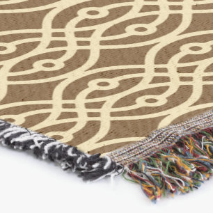 Kimono print, chocolate brown and tan throw blanket