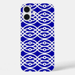 Kimono print, cobalt blue and white iPhone 16 plus case
