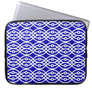 Kimono print, cobalt blue and white laptop sleeve