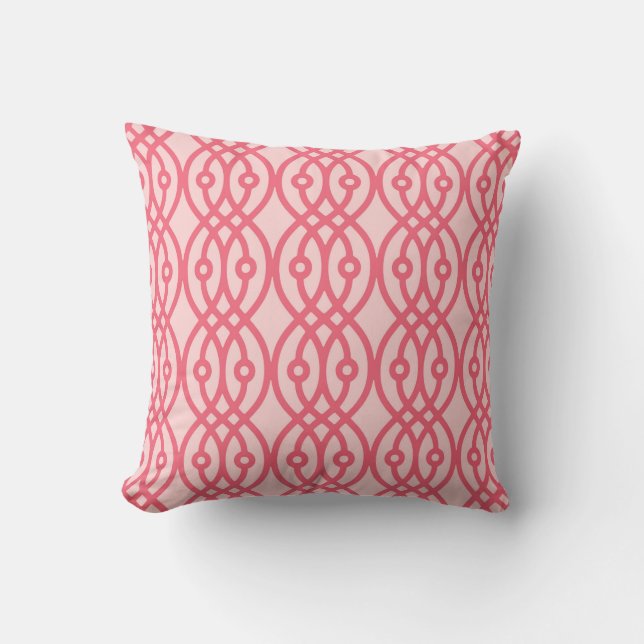 Kimono print, coral pink cushion (Front)