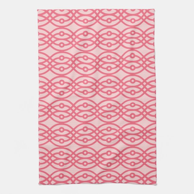 Kimono print, coral pink tea towel (Vertical)