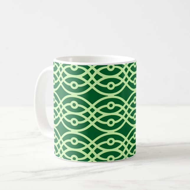 Kimono print, dark & light green coffee mug (Front Left)