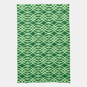 Kimono print, dark & light green tea towel
