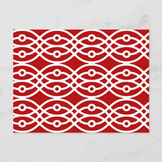 Kimono print, dark red and white postcard (Front)