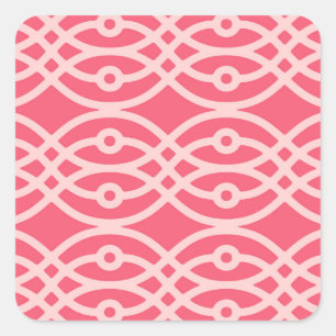 Kimono print, deep coral pink square sticker