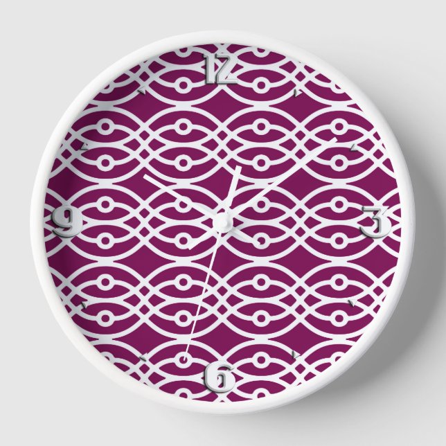 Kimono print, eggplant purple and white clock (Front)