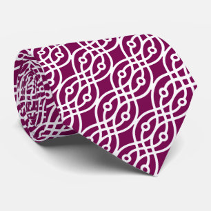 Kimono print, eggplant purple and white tie