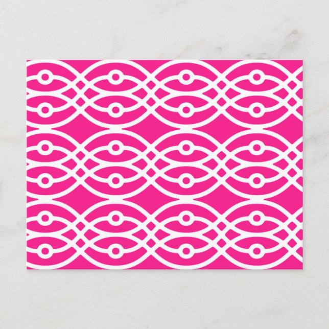Kimono print, fuchsia pink and white postcard (Front)