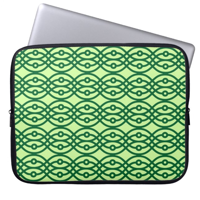 Kimono print, light & dark green laptop sleeve (Front)