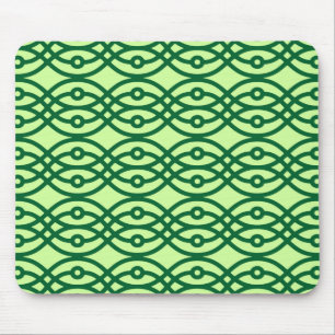 Kimono print, light & dark green mouse pad