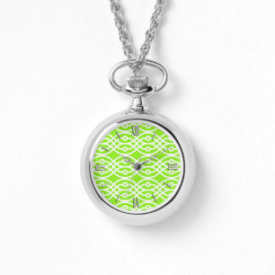Kimono print, lime green and white watch