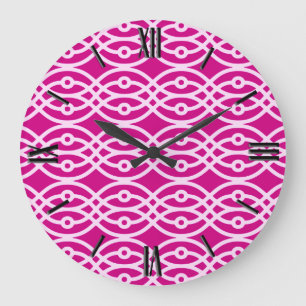 Kimono print, magenta and pink large clock