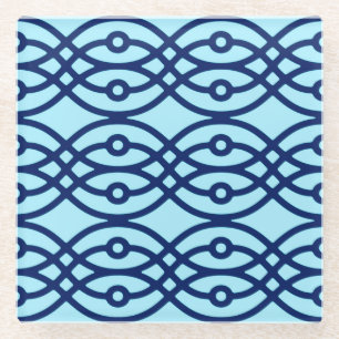 Kimono print, navy and light blue glass coaster