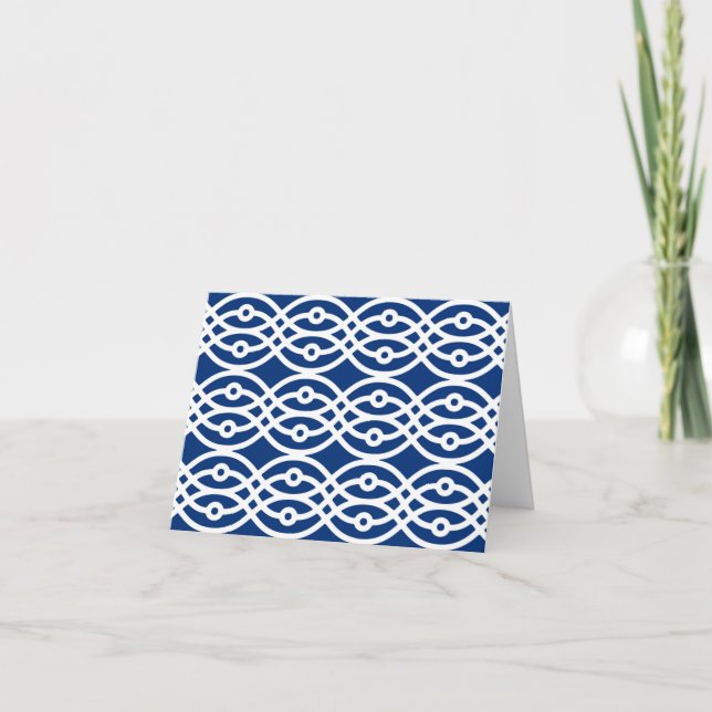 Kimono print, navy blue and white card (Front)