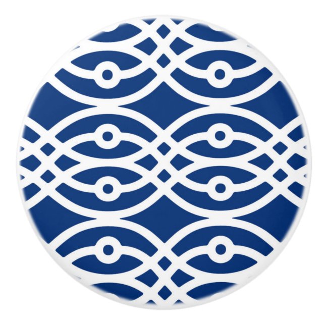 Kimono print, navy blue and white ceramic knob (Front)