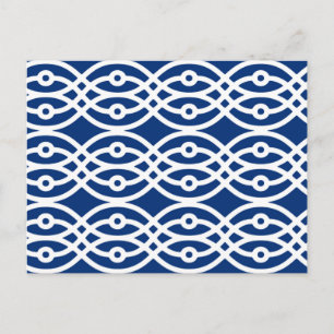 Kimono print, navy blue and white postcard