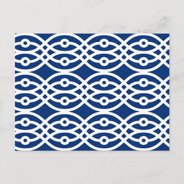 Kimono print, navy blue and white postcard (Front)