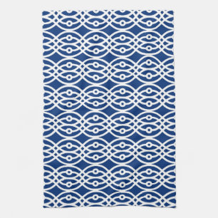 Kimono print, navy blue and white tea towel