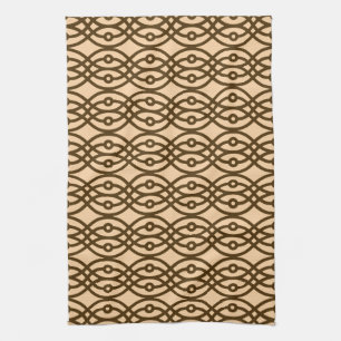 Kimono print, peach and chocolate tea towel