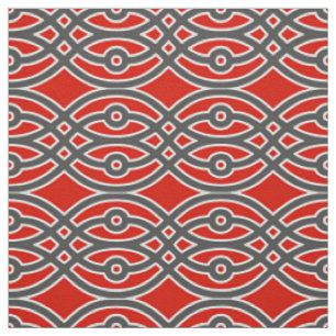 Kimono print, red, grey and white fabric