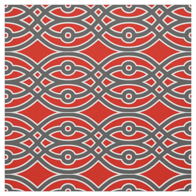 Kimono print, red, grey and white fabric (Swatch)
