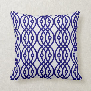 Kimono print, silver grey and navy blue cushion