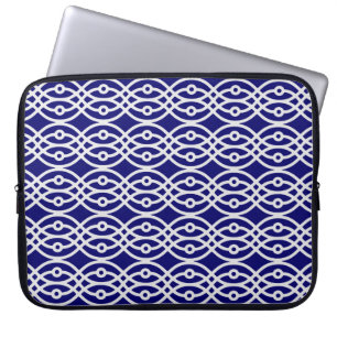 Kimono print, silver grey and navy blue laptop sleeve