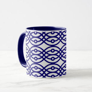 Kimono print, silver grey and navy blue mug