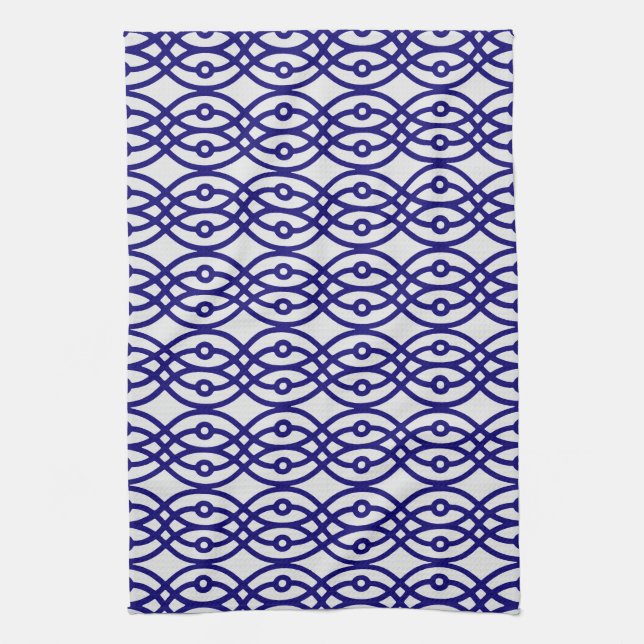 Kimono print, silver grey and navy blue tea towel (Vertical)