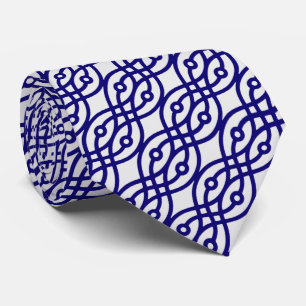 Kimono print, silver grey and navy blue tie