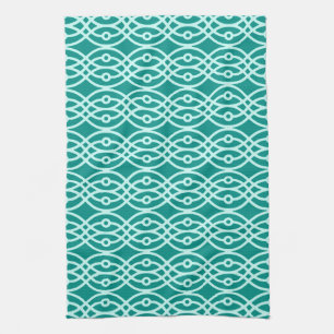 Kimono print, turquoise and aqua tea towel