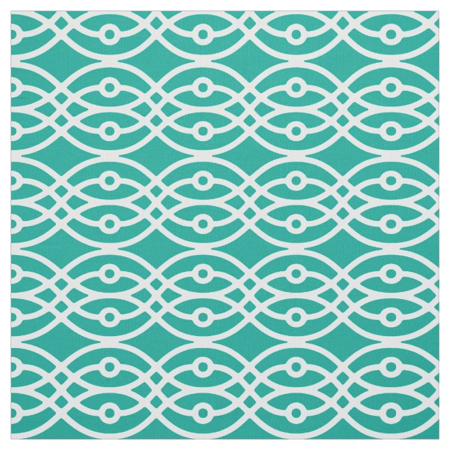 Kimono print, turquoise and white fabric (Swatch)