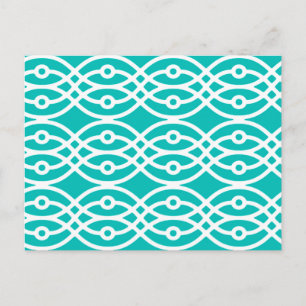 Kimono print, turquoise and white postcard