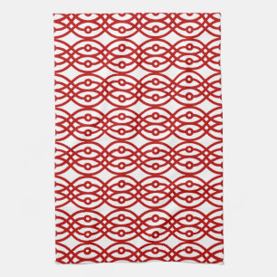 Kimono print, white and dark red tea towel
