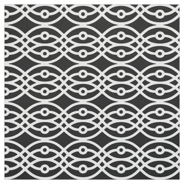 Kimono print, white on black fabric (Swatch)