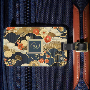 Kimono Style Floral Japanese Print with Monogram Luggage Tag