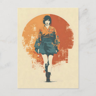 Kimono woman vintage postcard