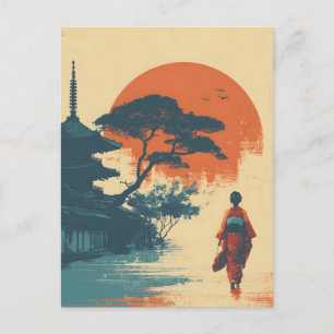 Kimono woman vintage postcard